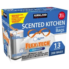 Kirkland Signature Flex-Tech 13 Gallon Scented Kitchen Trash Bags 200-count