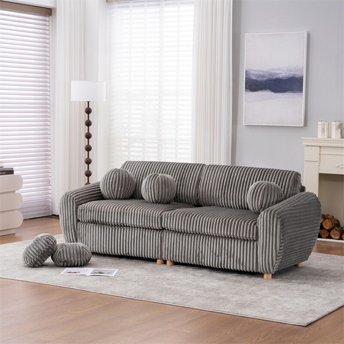Grey Corduroy Sofa Modern Upholstered Couch Love Seat Apartment Office Couch - Picture 17 of 21