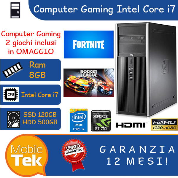 PC COMPUTER GIOCO GAMING INTEL CORE i7 RAM 8GB 120SSD + 500HDD...