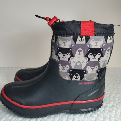 Boys Unbranded winter boots waterproof black grey bear design 