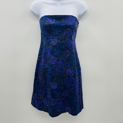 Theory Womens Size 6 Conie Floral Rose Print Strapless Dress in Purple Cotton