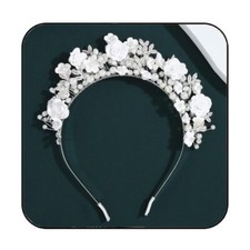Flower Wedding Headband Silver Bridal Hair Band Pearl Floral Headpiece Weddin...