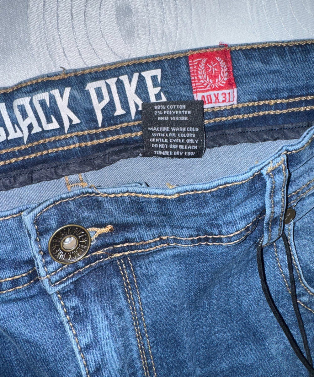 NEW Black Pike Skinny Biker Denim Streetwear Distressed Blue Jeans