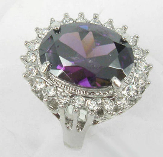 Moda Anillo Flor Cristal Chapado en Oro Blanco Circonita Cúbica Púrpura Tamaño:6.7.8.9 Foto 3 de 3