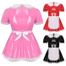 Mens Maid Shiny Dress Wetlook Cosplay Underwear Uniform Sissy Costume Holiday