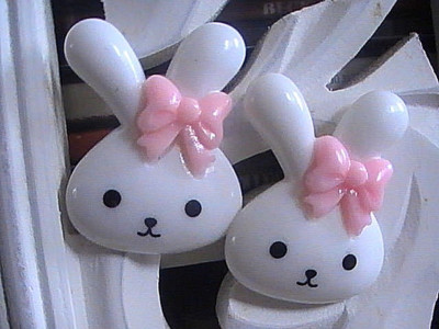 RABBIT EARRINGS BUNNY LADIES GIRLS PINK WHITE CUTE MEDIUM SIZE ANIMALS HANDMADE