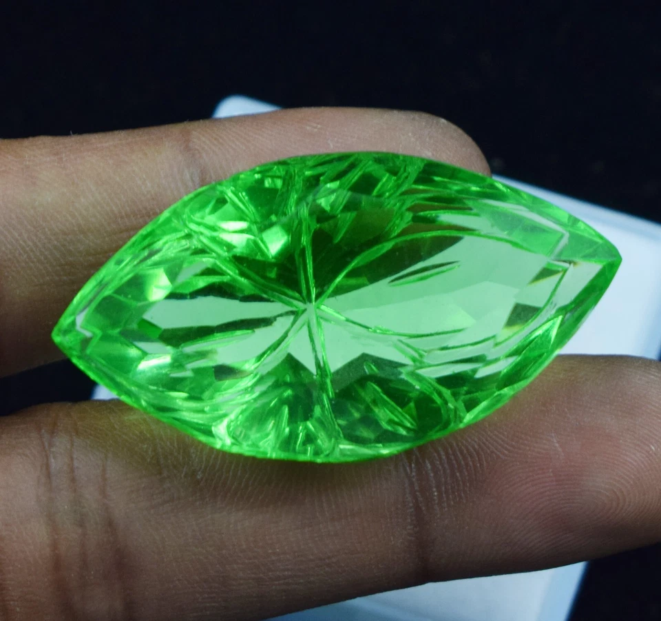 Marquise Shape 85.20 Carat Carved Certified Moldavite Topaz Loose Gemstone - Image 2 of 4