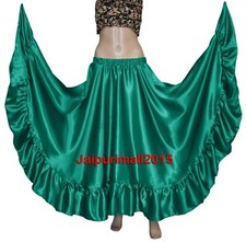 Kelly Green Satin Flamenco Skirt 12 Yard Tiered Gypsy Tribal Belly Dance Jupe