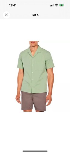 Camicia Gap con bottoni uomo S verde granito manica corta tasca nuova texture cotone - Foto 14 di 14