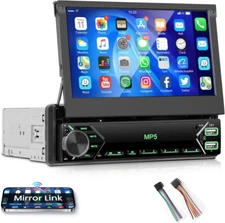 7" Single 1DIN Flip Car Stereo Bluetooth FM SD TF USB Mirror link MP5 Player