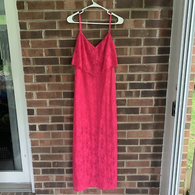 guess pink lace dress Guess Pink Slitted Lace V Neck Maxi Shift Dress Womens US 2 Regular