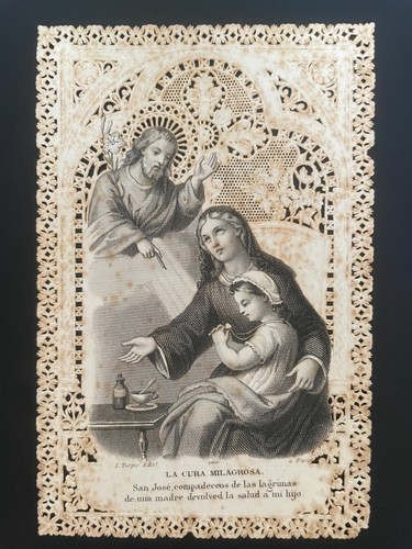 holy card santino merlettato canivet L. TURGIS 1010 LA CURA MILAGROSA. - Picture 2 of 2