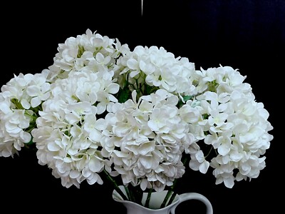 Long 19'' Stem Huge Silk Hydrangea White Flowers (12 Total) Floral Topiary