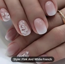 24pcs Glossy Short Square Fake Nails, White Pinkish Gradient Press On Nails