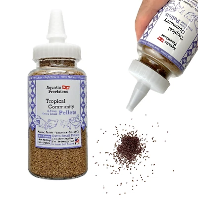 AQUATIC PROVISIONS 0.5mm Pellets, Slow Sinking, 48% Protein, Tropical Community Fish Food, USA Made