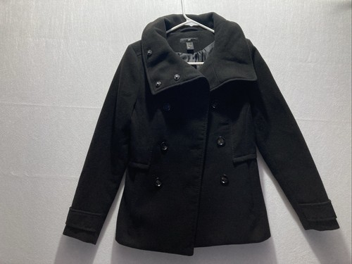 H&M Mantel Jacke Damen Größe 2 Wollmischung Pea Coat Schwarz Top Zustand