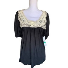 Karen Kane Womens Top Large Black With Lace Decorative Jewels Short Sleeve New 