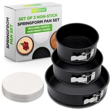 Nutrichef 3-Pc Leak Proof Springform Pan Set- Stainless Steel Lock and 300 Pcs