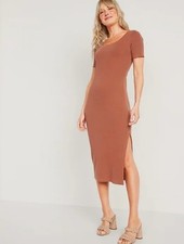 NWT Old Navy Size L Cherry Birch Scoop Neck Rib-Knit Straight Midi Dress