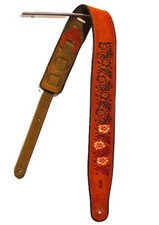 Levy's 3  wide brown suede leather guitar strap with flower print and embroidery