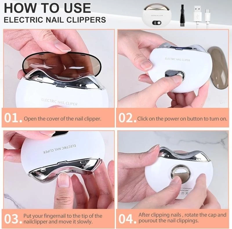 便携式电动脚趾指甲剪轻质 USB 可充电修剪器指甲刀 — 第 4/4 张图片