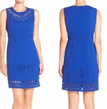 Eliza J Laser Cut Crepe Sheath Dress 10 New With Tags Blue 