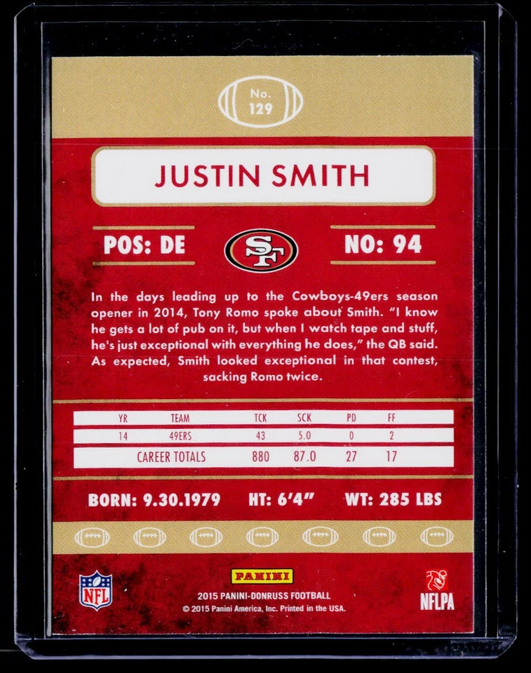 2015 Donruss #129 Justin Smith - Image 2 of 2