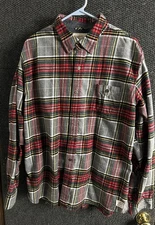 Weatherproof Vintage Shirt Mens 2XL Red Gray Plaid Flannel Button Front Casual