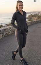 Yogalicious Lux Women's Full Zip Hooded Hoodie Jacket w/ Pockets Gray XL