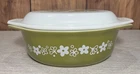 PYREX Casserole Crazy Daisy Spring Blossom "043" 1 1/2 QT Dish w Lid Avocado Vtg