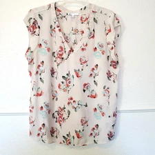 DR2 Blouse Paisley Sleeveless Top V Neck Multicolor Womens Sz Large