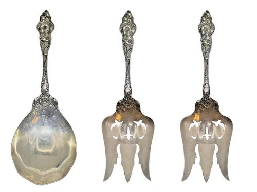 Reed & Barton Les Six Fleurs Sterling Silver Serving Spoon & Salad Fork LOT