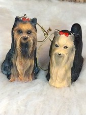 Yorkshire Terrier Ornaments 2 Hand Painted Resin Yorkies 2.5"