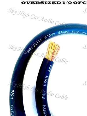 10 ft OFC 1/0 Gauge Oversized BLACK Power Ground Wire Sky High Car Audio