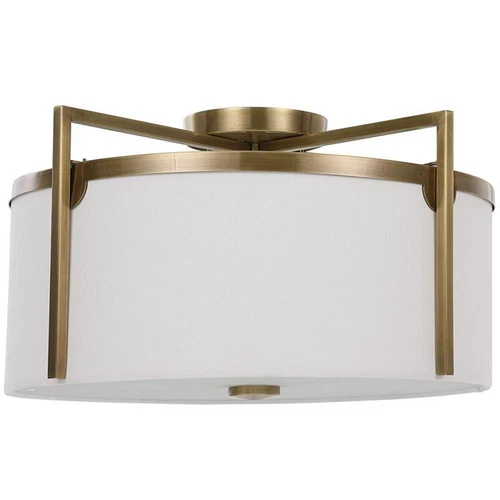 Uttermost Colfax 3-Light Steel Glass and Fabric Semi Flush in Antique Brass - Picture 4 of 7