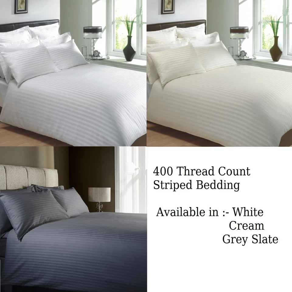 400 Thread Count CLASSIC STRIPE Pure 100% Egyptian Cotton Bedding White or Cream