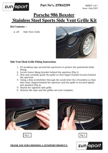 Zunsport Porsche Boxster S - Full Set - Stainless Front Bumper Grille Side Vents - Picture 4 of 4