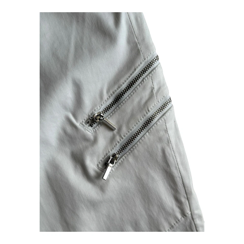 Pantalones para mujer BEBE 29 blancos de mezcla de algodón ajustados blancos cremalleras laterales Foto 3 de 4