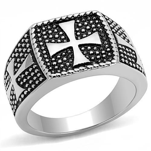 ReligiousChristian Ring Men's Stainless Steel & Black Enamel Size 813