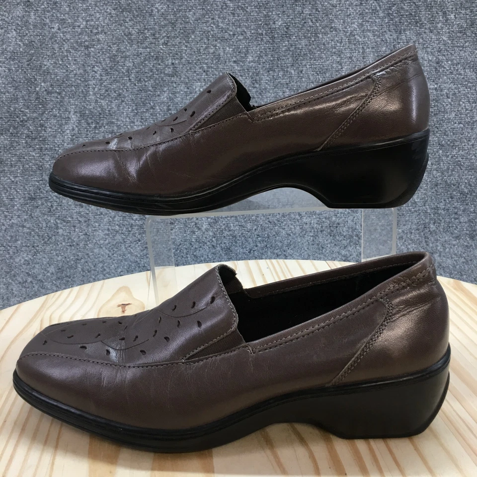 Aravon Zapatos Mujer 9.5 B Kiley Mocasines Sin Cordones Cuero Marrón Puntera Cuadrada Baja Foto 2 de 4