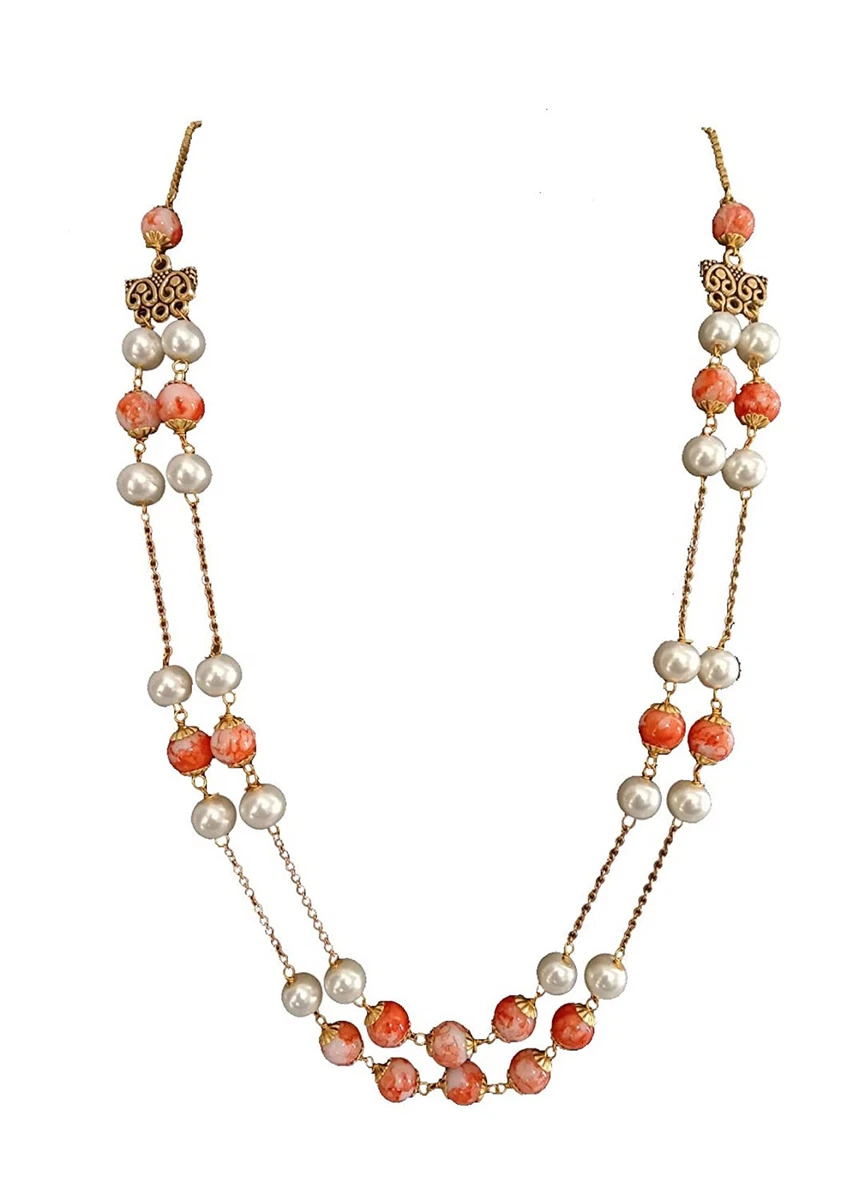 Indian Traditional Designer Pearl Moti Mala for men orange white