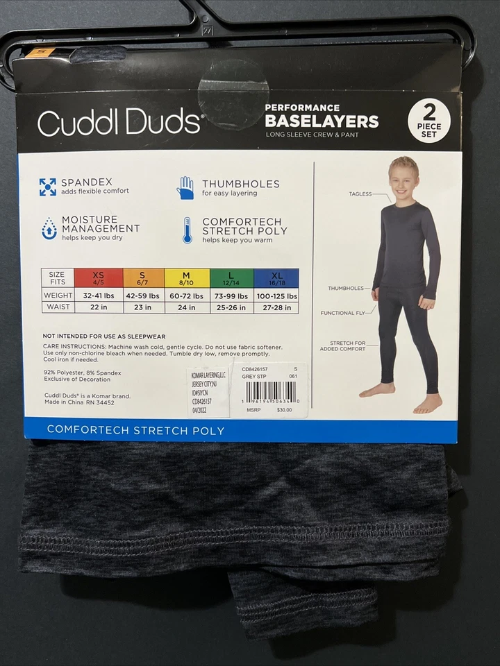 Juego de Capa Base Cuddl Duds Boys Pequeño Rendimiento Manga L Crew/Pantalones D Gris- NUEVO Foto 3 de 4