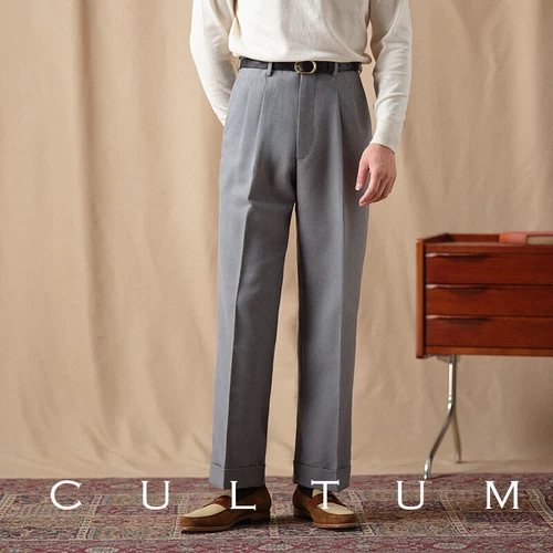 Pantalones de hombre cintura alta Nápoles Hollywood ajustados rectos plisados traje pantalones pantalones - Imagen 29 de 30