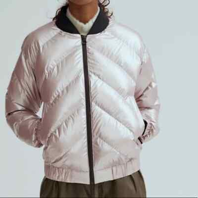 Noize Amber-M Light Pink Metallic Bomber Water Resistant Vegan Jacket L NWT