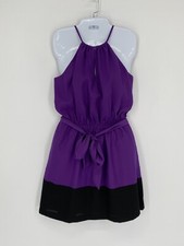 Express Purple Halter Neck W/ Keyhole Belted Blouson Dress Women’s Size Small