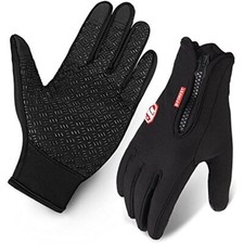 Winter Sports Cycling Gloves Touch Screen Windproof Fleece Thermal Zipper Gloves