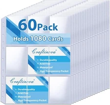 60 Pack 9 Pocket Card Sleeves Binder Sheets，Clear Trading Card Sleeve Pages P...