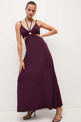 £179 Auth Karen Millen Plum Purple Cut-Out Maxi Dress, Summer Beach Dress, UK 6 - Picture 3 of 19