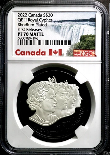 2022 Canada $20 QEII Royal Cypher • Rhodium• FR • NGC PF 70 Matte BS33