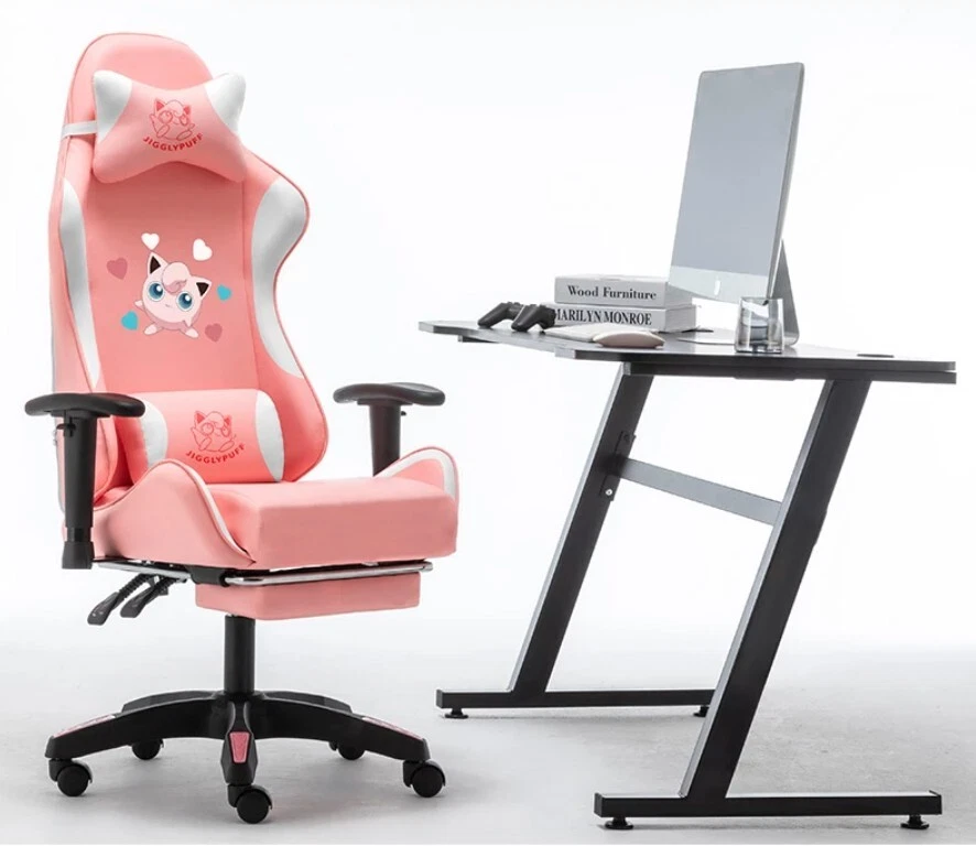 Adjustable Gaming Chair with Footrest for Home Office Pink